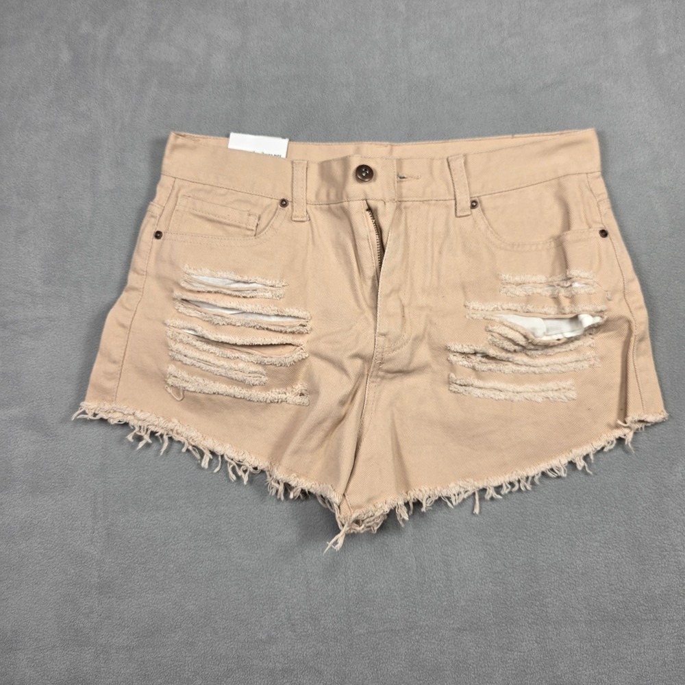 Forever 21 Jean Shorts Women 30 Tan High Rise Shorts Distressed - Picture 2 of 8